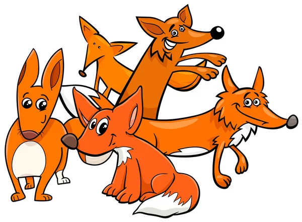 Funny foxes cartoon animal characters — Stock Vector