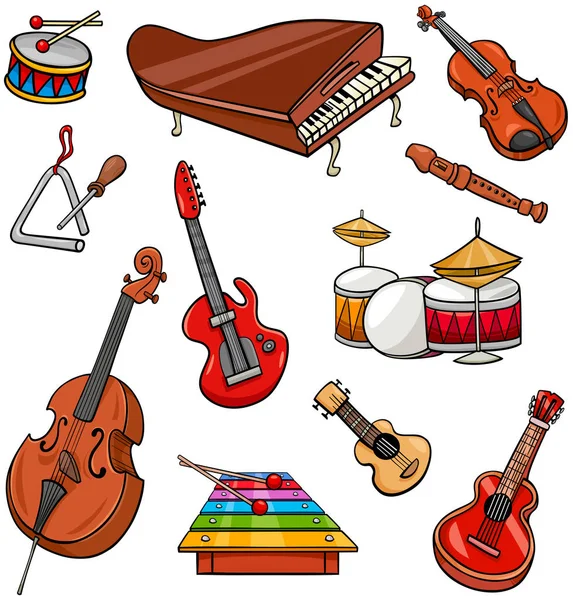 Instrumentos musicales dibujos animados ilustración conjunto — Vector de stock