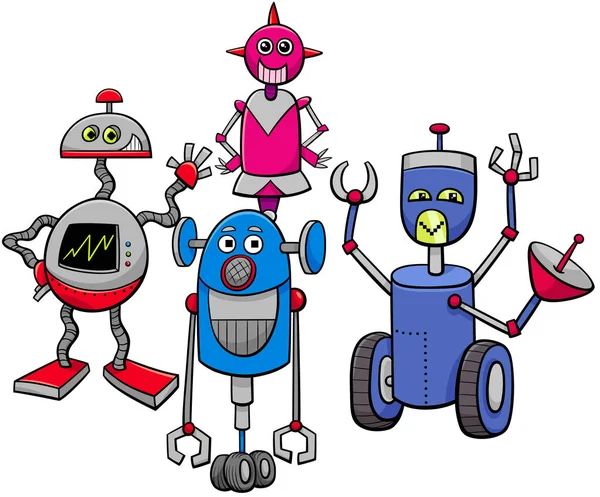 Robots ou droïdes groupe de personnages de dessins animés — Image vectorielle