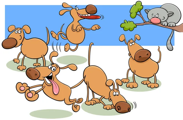 Ομάδα σκύλων στο πάρκο εικονογράφηση κινουμένων σχεδίων — Διανυσματικό Αρχείο