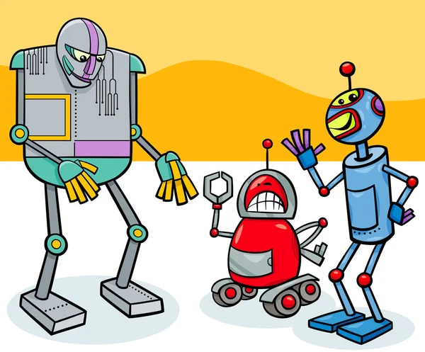 Lustige Roboter Zeichentrickfiguren Gruppe — Stockvektor