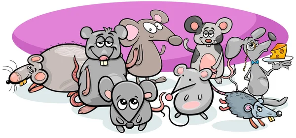 Χαρακτήρες ποντικιών κινουμένων σχεδίων με τυρί — Διανυσματικό Αρχείο