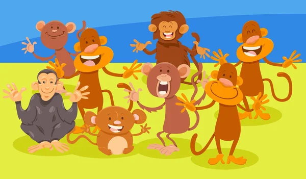 Dibujos animados monos animales personajes grupo — Vector de stock