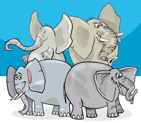 Gray elephants cartoon character group — Stock Vector