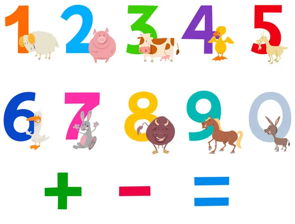 Educational numbers set with farm animals — Stock Vector