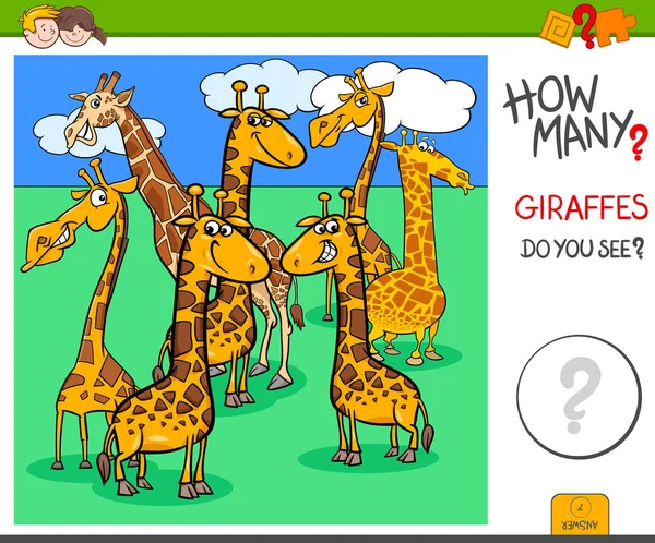 Hur många giraffer pedagogiska uppgift för barn — Stock vektor