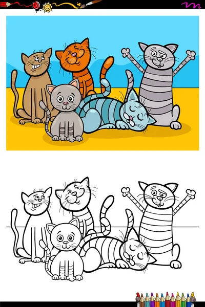 Cats animal characters group coloring book — Stock Vector