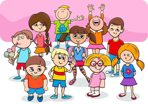 Šťastné děti kreslené postavy skupiny — Stockový vektor