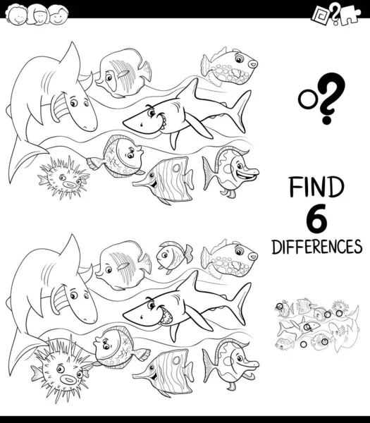 Differenze di colore libro con personaggi pesci felici — Vettoriale Stock