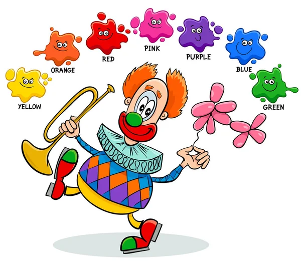 Feuille de calcul éducative de couleurs de base avec clown — Image vectorielle