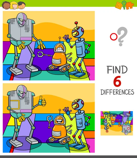 Encontrar diferencias juego con personajes robot — Vector de stock
