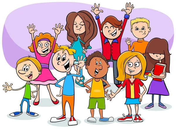 Cartoon kinderen en tieners karakters groep — Stockvector