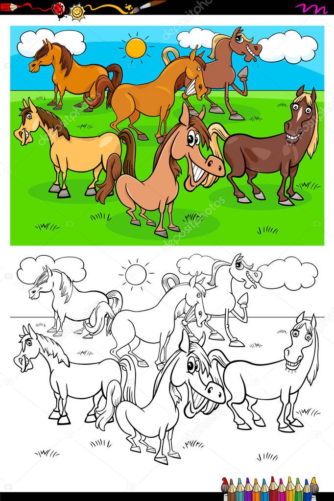 horses farm animal characters group color book