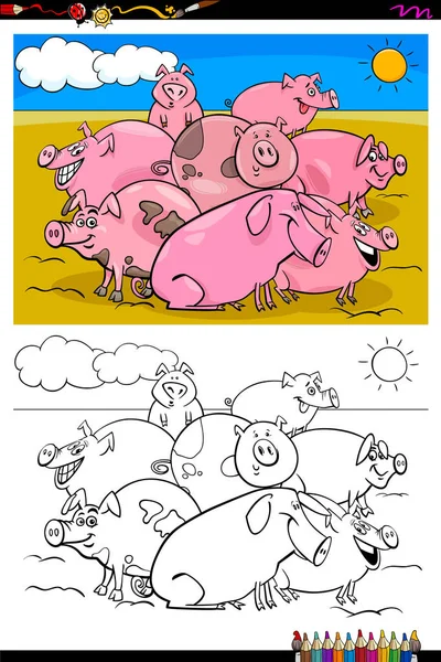 Свині ферми тварин символи групи кольорова книга — стоковий вектор