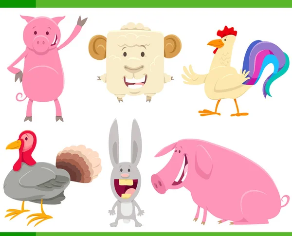 Cartoon funny farm dierlijke karakters set — Stockvector