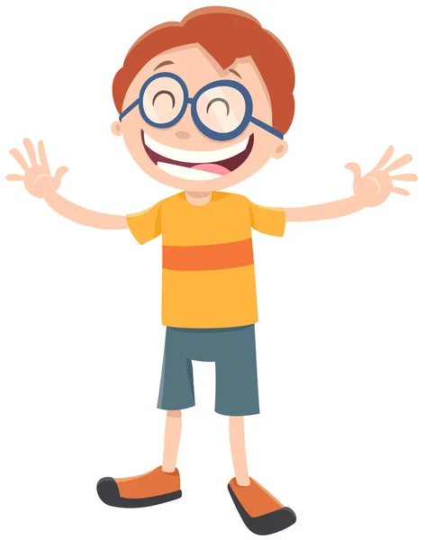 Glücklicher Junge Zeichentrickfigur mit Brille — Stockvektor