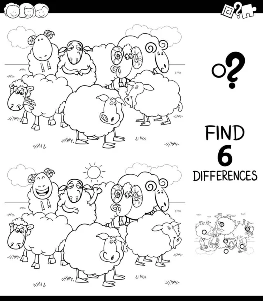 Différences livre de couleur avec moutons de ferme — Image vectorielle