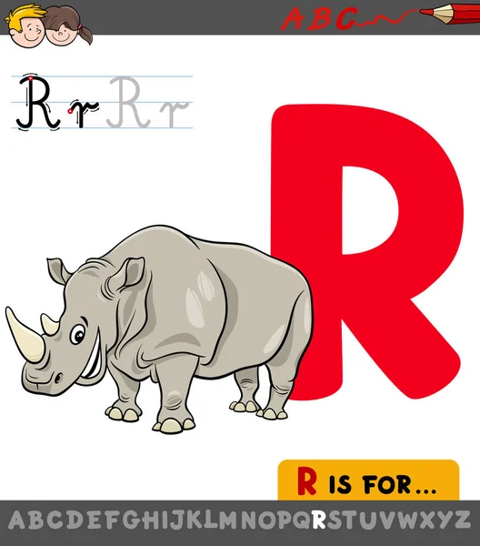 Letter R werkblad met neushoorn dier — Stockvector
