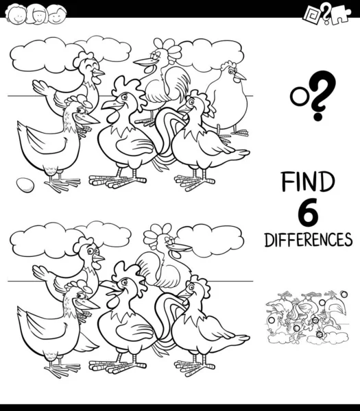 Различия в цветовой книге с курицами и петухами — стоковый вектор