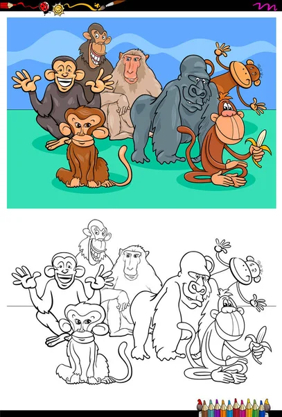 Feliz mono personajes grupo color libro — Archivo Imágenes Vectoriales