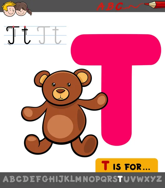 Letter T educational worksheet with teddy — Stock Vector