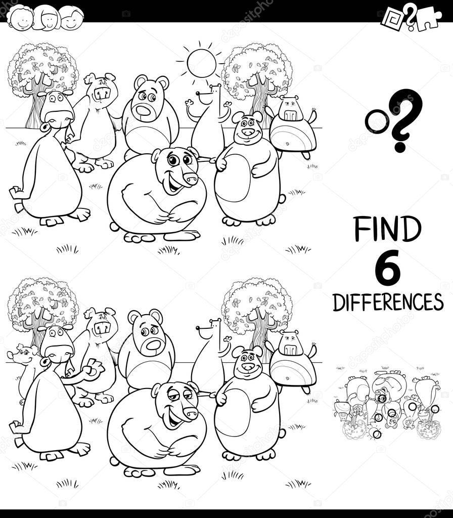 differences color book with bears characters