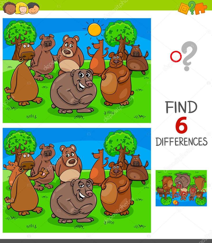 finding differences game with bears characters