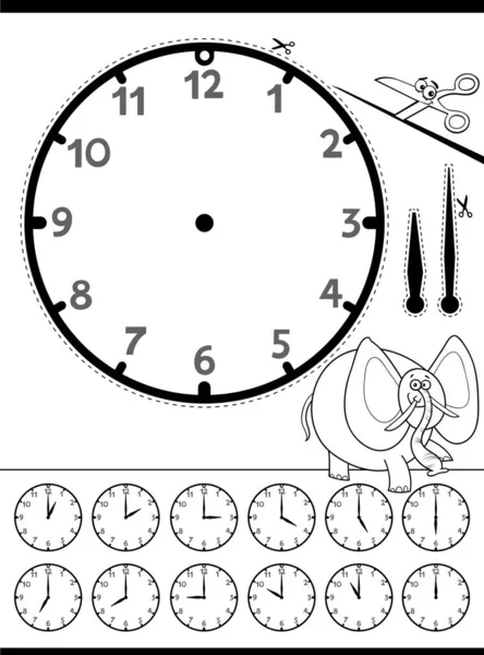 Clock face educational worksheet for kids — Stock Vector