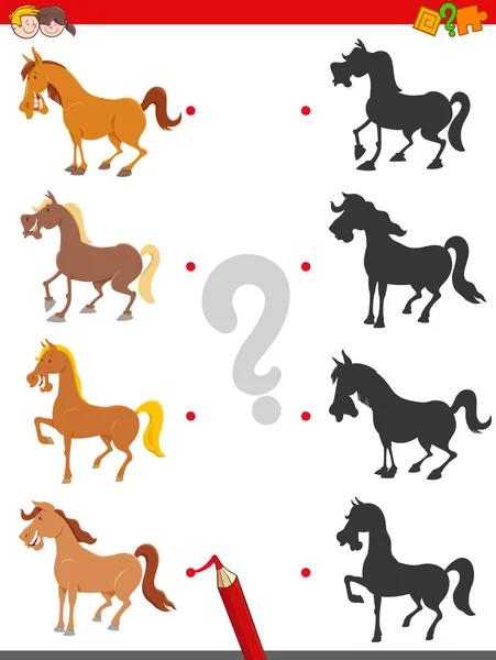 Shadow game with cute horse characters — Stock Vector
