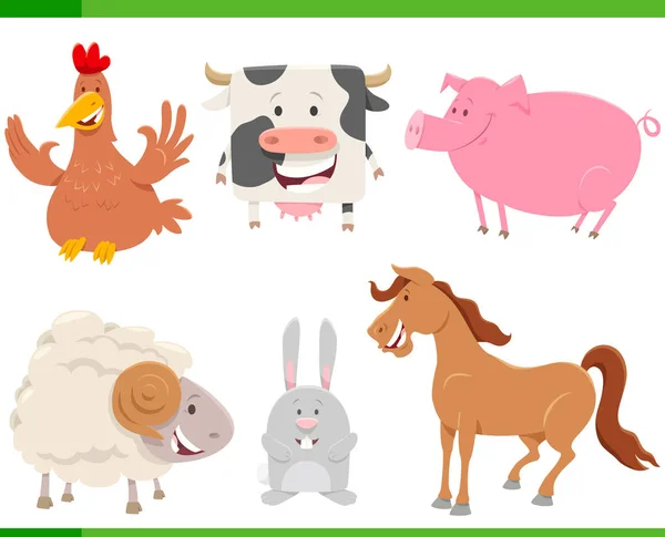 Desenhos animados feliz fazenda animal personagens conjunto — Vetor de Stock