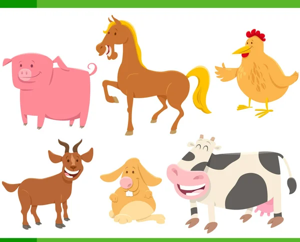 Cartoon funny farm dierlijke karakters set — Stockvector