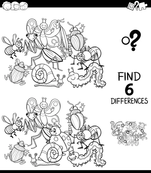 Diferencias libro de colores con personajes de insectos — Archivo Imágenes Vectoriales