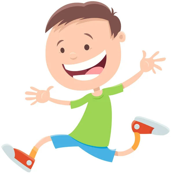 Feliz chico corriendo personaje de dibujos animados — Vector de stock