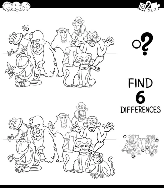 Diferencias libro de color con personajes animales monos — Vector de stock