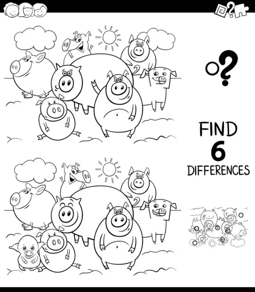 Diferencias libro de colores con caracteres de cerdos — Vector de stock