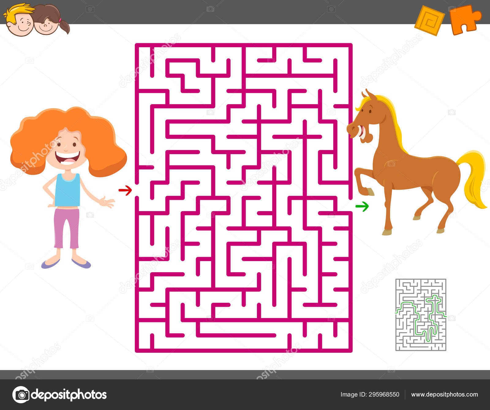 jeu éducatif de labyrinthe avec une fille de dessin animé et un