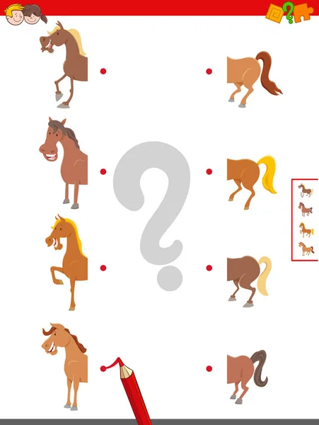 Conectar metades de cavalos jogo educativo — Vetor de Stock