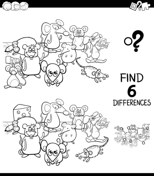 Diferenças livro de cores com ratos personagens animais — Vetor de Stock