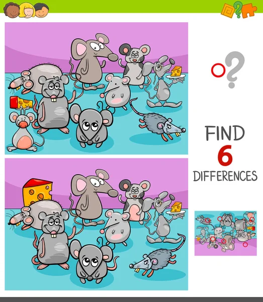 Jeu de différences avec des souris personnages animaux — Image vectorielle