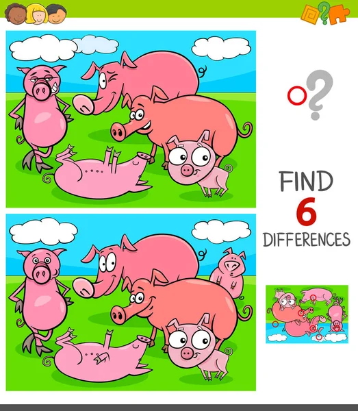 Jeu de différences avec les porcs caractères animaux — Image vectorielle