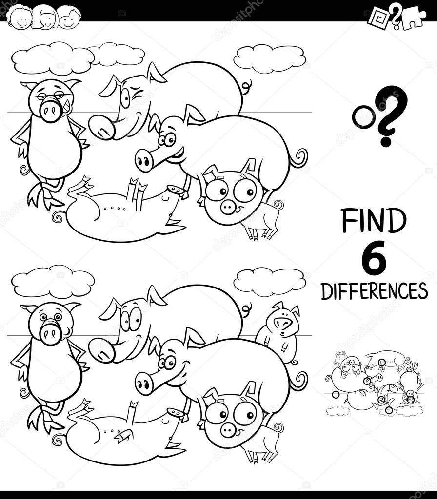 differences color book with pigs animal characters