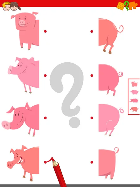 Conectar mitades de cerdos educativos juego — Archivo Imágenes Vectoriales
