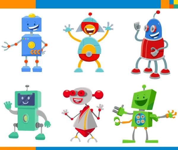 Robots de dibujos animados y Droides Personajes conjunto — Vector de stock