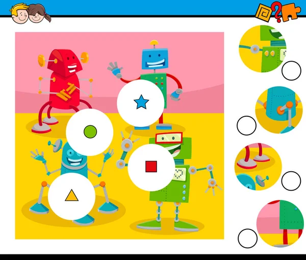 Match Pieces puzzel met robots karakters — Stockvector