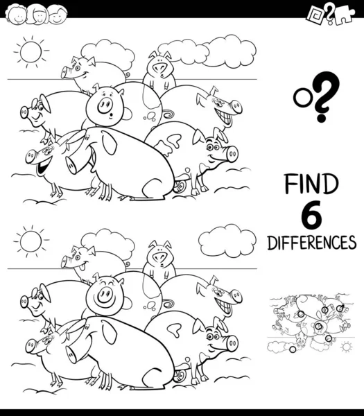 Différences livre de couleurs avec des porcs caractères animaux — Image vectorielle
