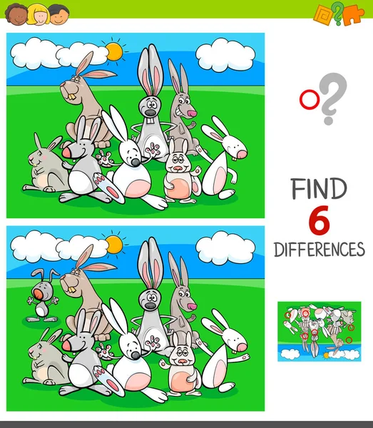 Jeu de différences avec des lapins personnages animaux — Image vectorielle