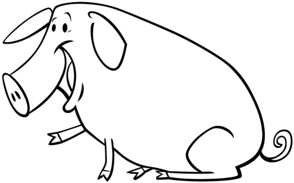 Happy comic pig cartoon character color book — Stock Vector