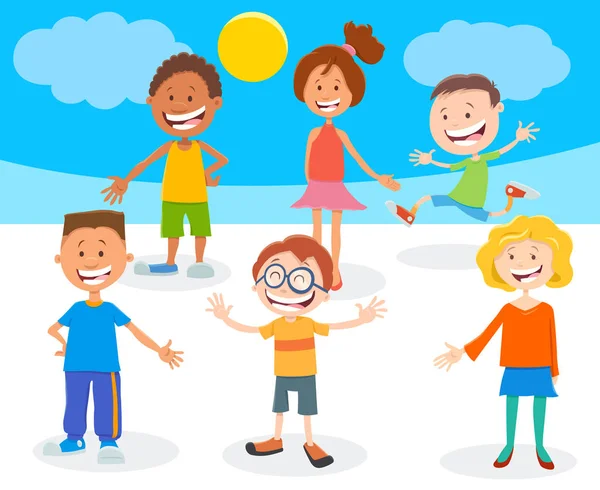 Happy cartoon kinderen tekens groep — Stockvector