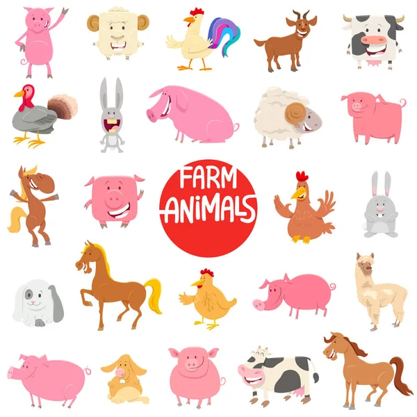 Cartoon farm animal characters large collection — Stock Vector