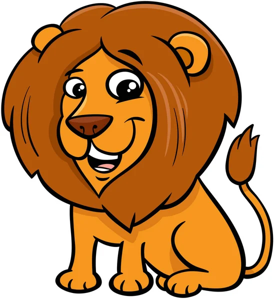 León feliz personaje animal ilustración de dibujos animados — Vector de stock